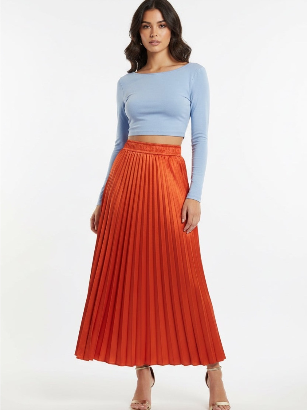 Pleated Maxi Skirt in Vibrant Orange